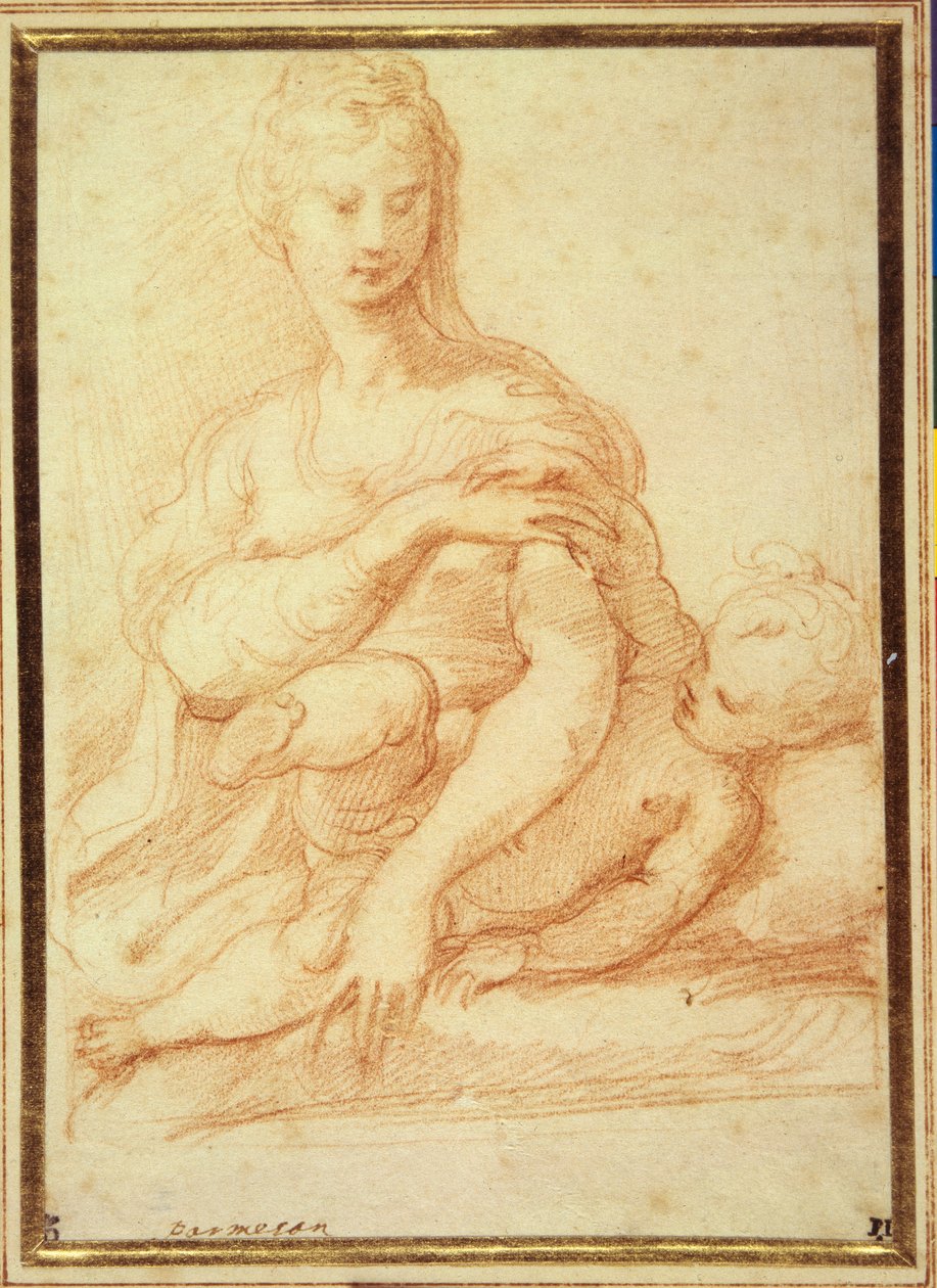 The Virgin playing with the Child on her lap by Parmigianino