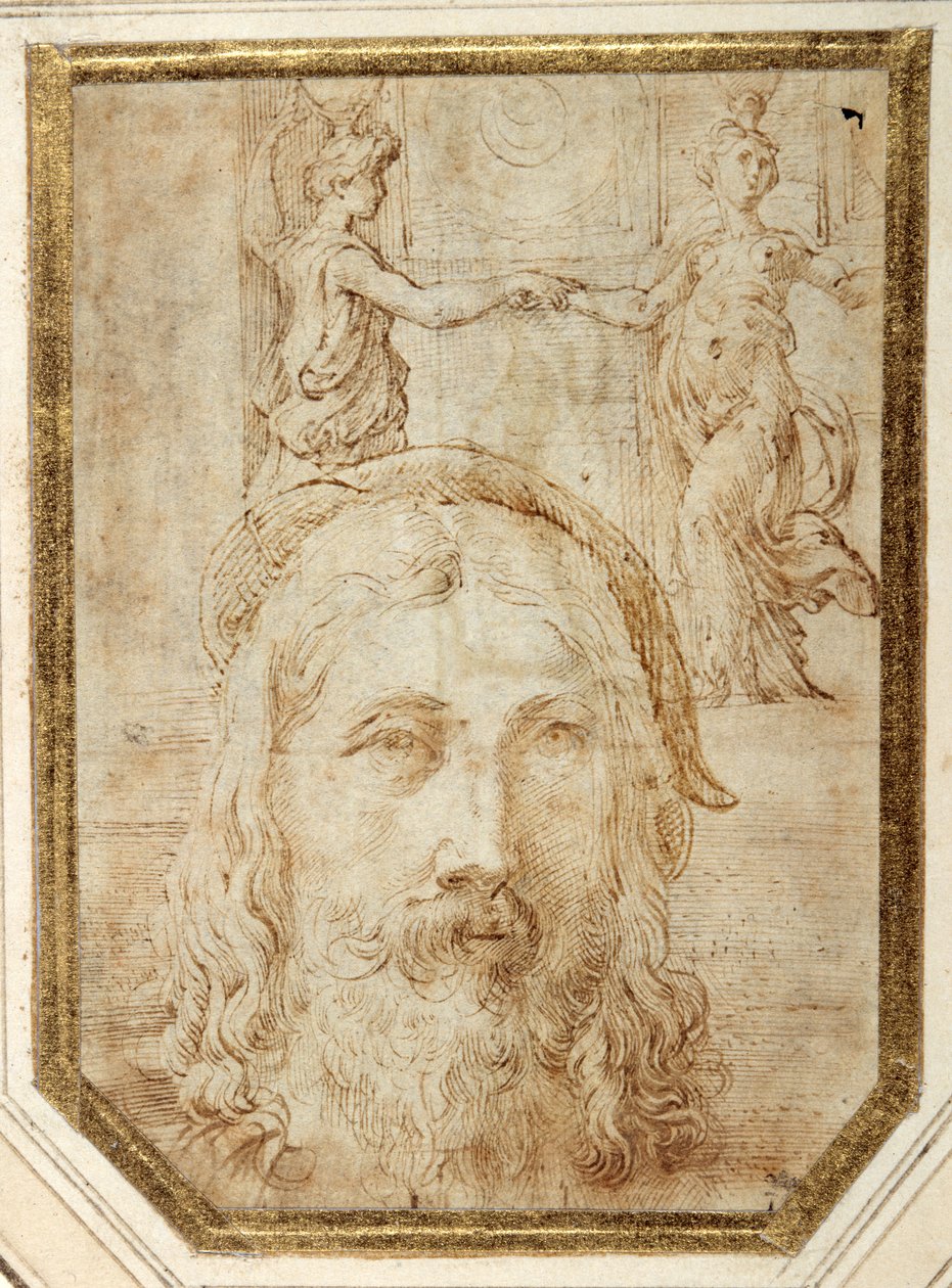 Self-Portrait, Imposed on Preliminary Studies for Two Canephori of the Steccata by Parmigianino