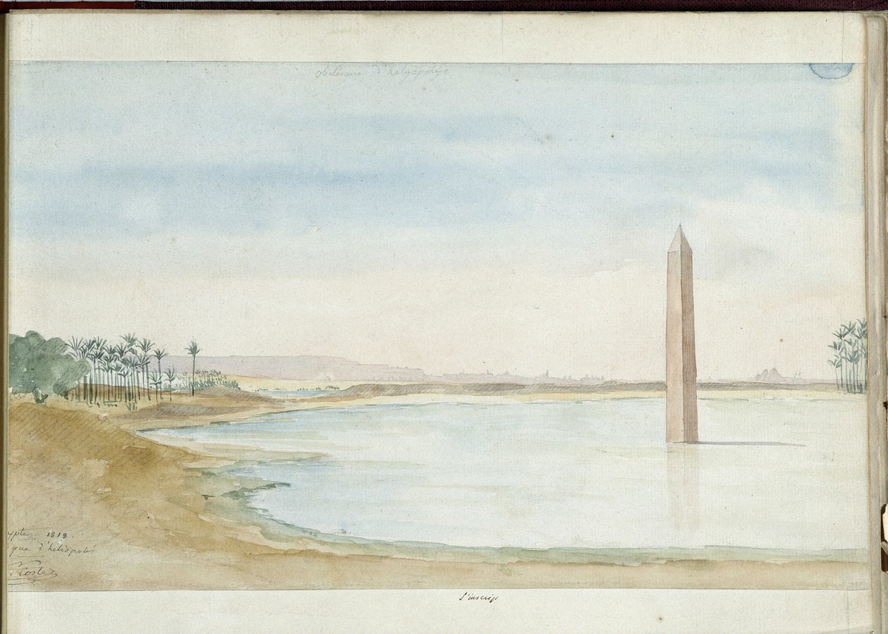 View of the Nile and Obelisk of Sesostris I in Heliopolis, Egypt by Pascal Xavier (after) Coste
