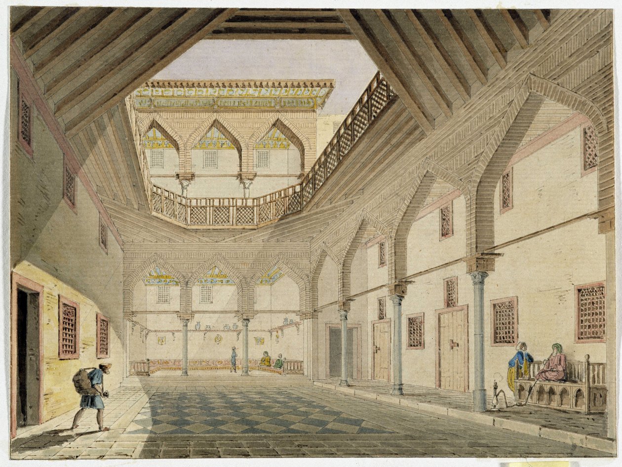 View of the Interior of a Caravanserai, Home of Azir Osman Agha by Pascal Xavier (after) Coste