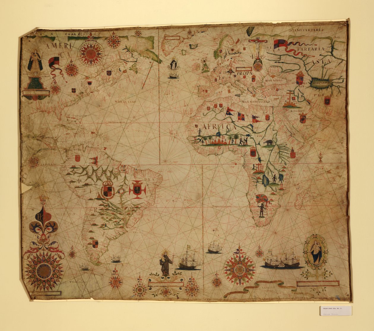 A Portolan Chart of the Atlantic Ocean and Adjacent Continents by Pascoal Roiz