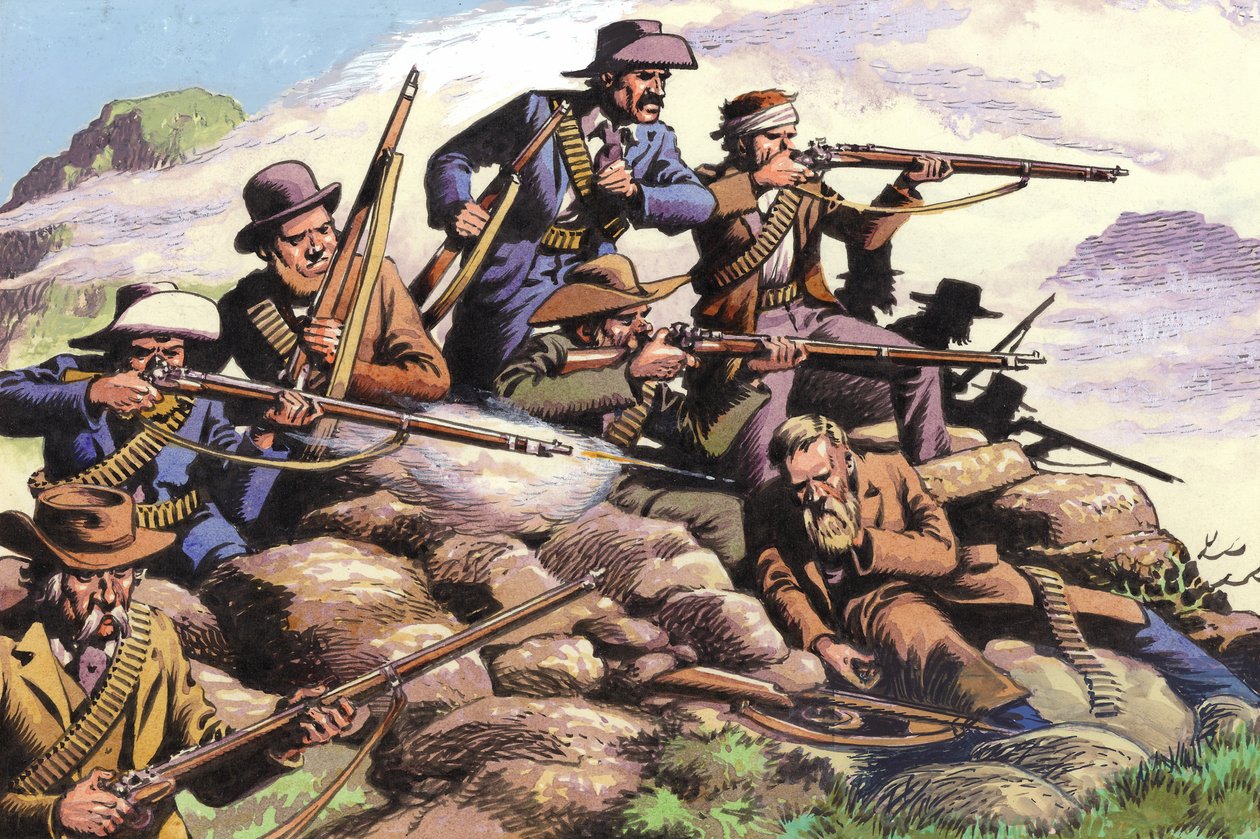 1880, Boers of the Transvaal Fighting at Majuba Hill during the First Boer War by Pat (1907 95) Nicolle