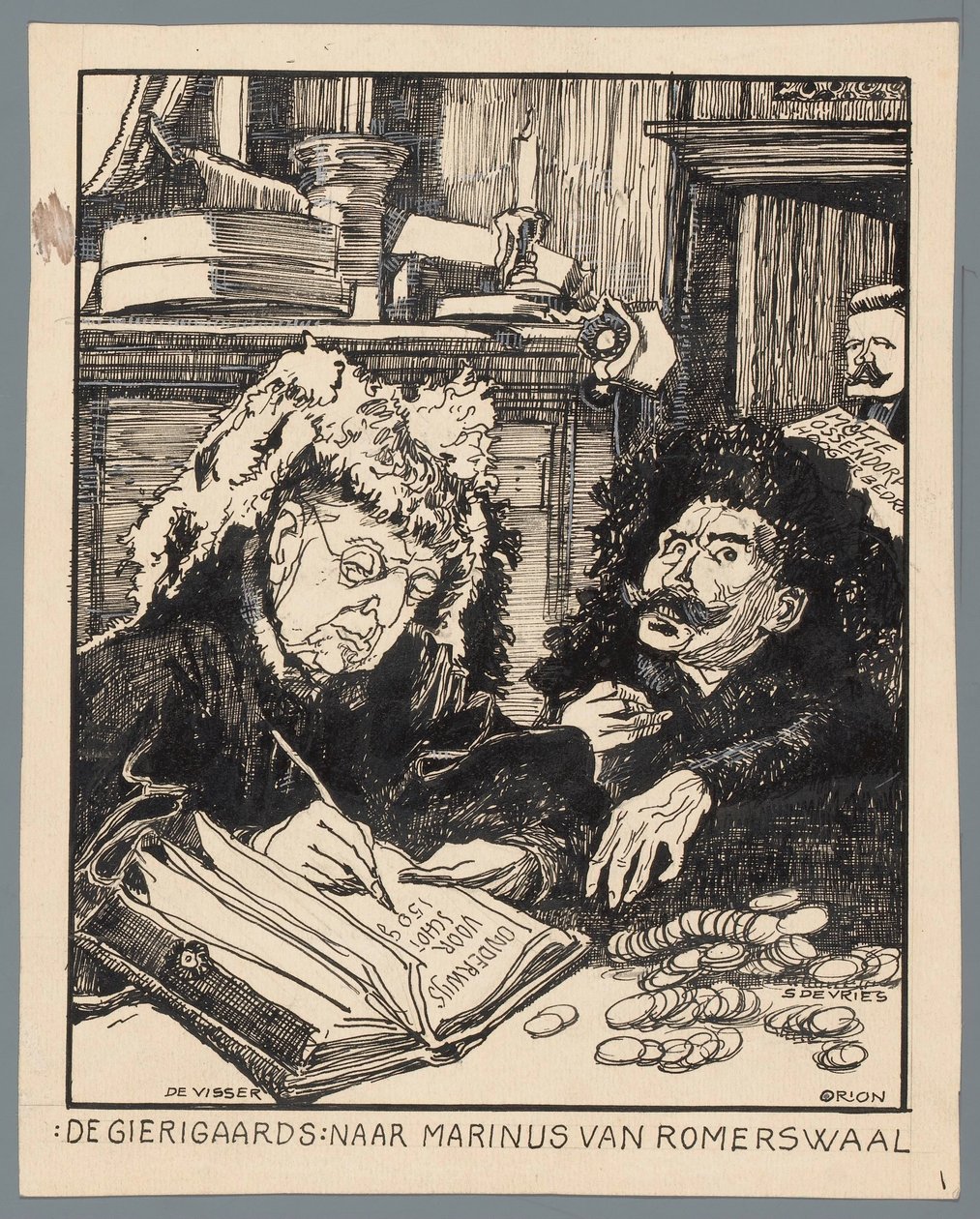 Ministers De Visser and Simon de Vries as the Tax Collectors by Patricq Kroon (signed by artist)