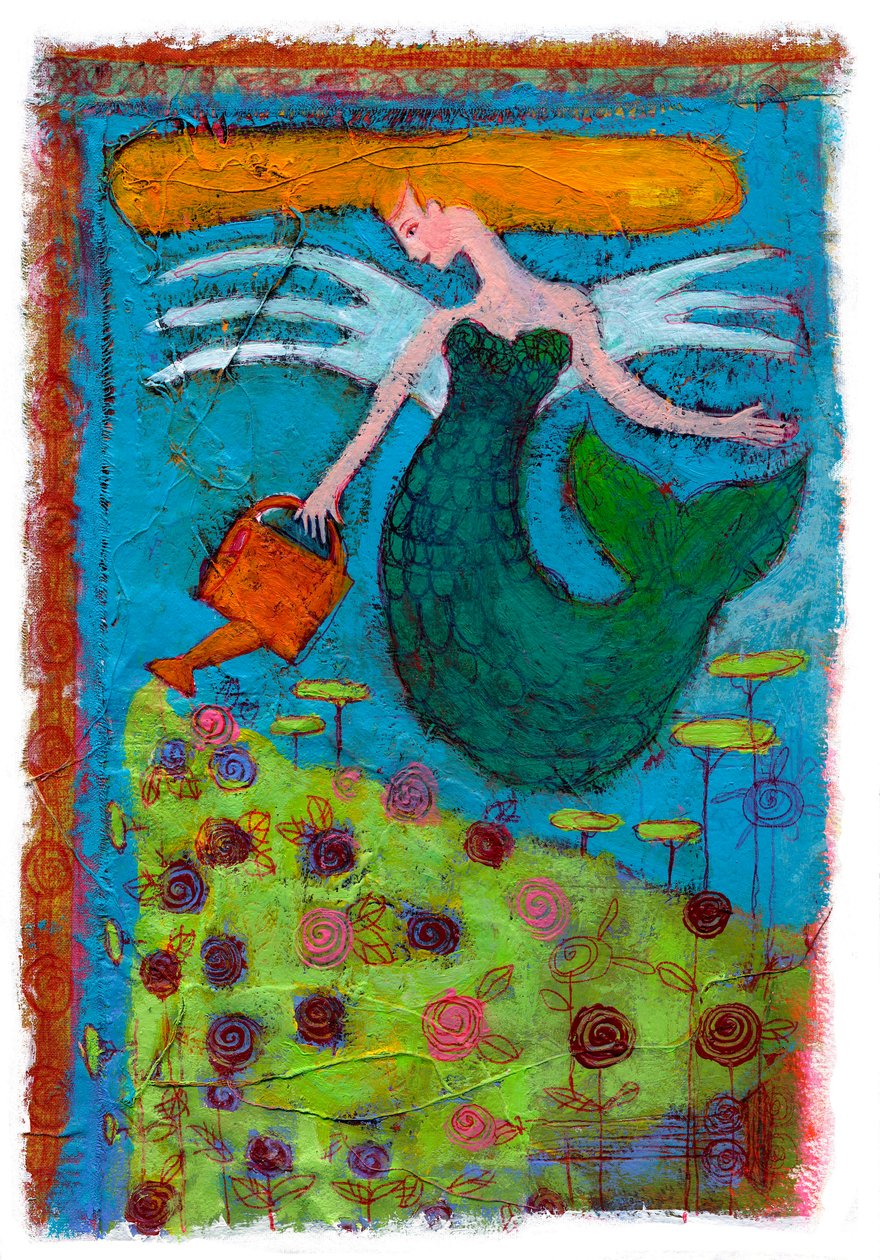 A mermaid watering a field of flowers by Patrizia La Porta