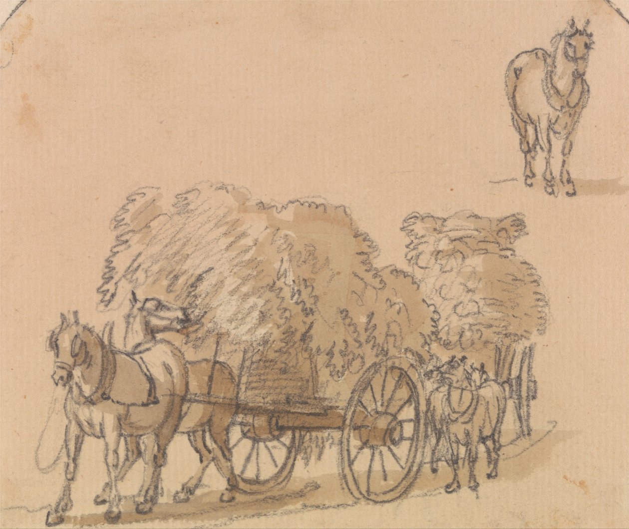 Two Laden Hay Carts with Horses by Paul Sandby