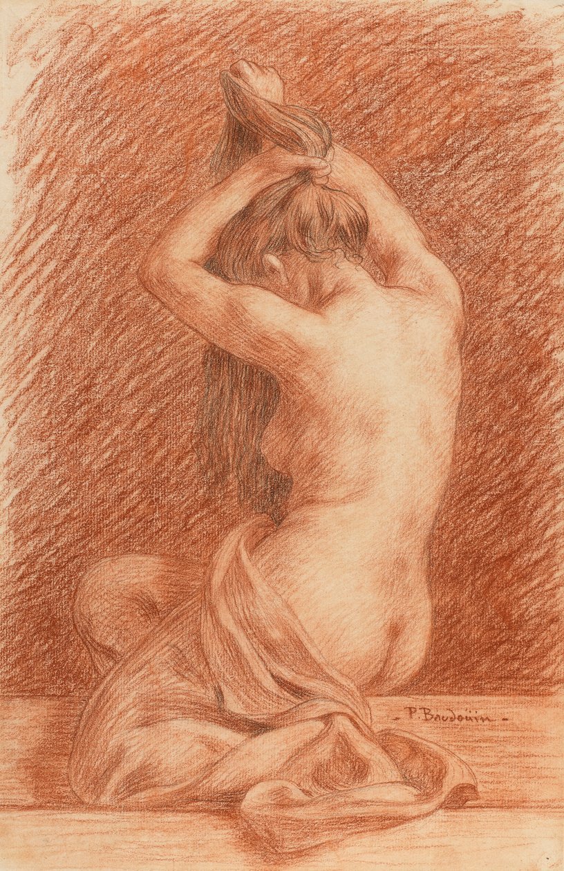 Female Figure Dressing Hair by Paul Albert Baudouin