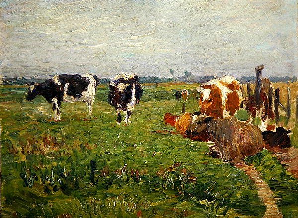 A Summer Lowland Landscape with Cows by Paul Baum