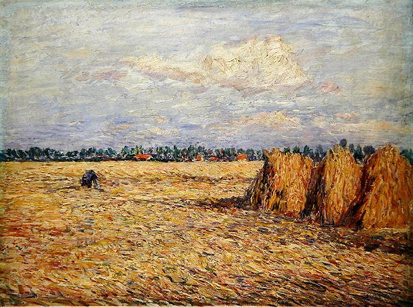 Flat Landscape with Harvested Grain Field by Paul Baum
