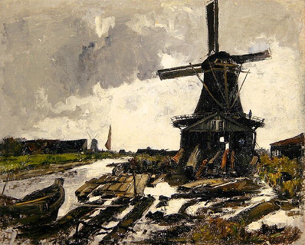 Holland, A Canal Landscape with a Wood Saw Windmill by Paul Baum