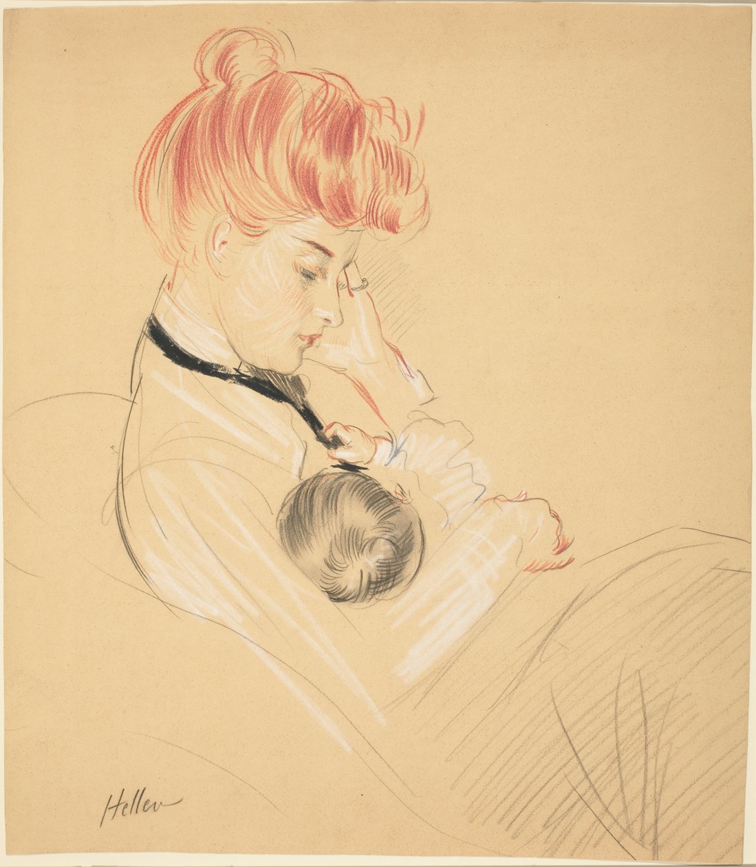Madame Helleu Cradling Paulette in Her Arms by Paul Cesar Helleu