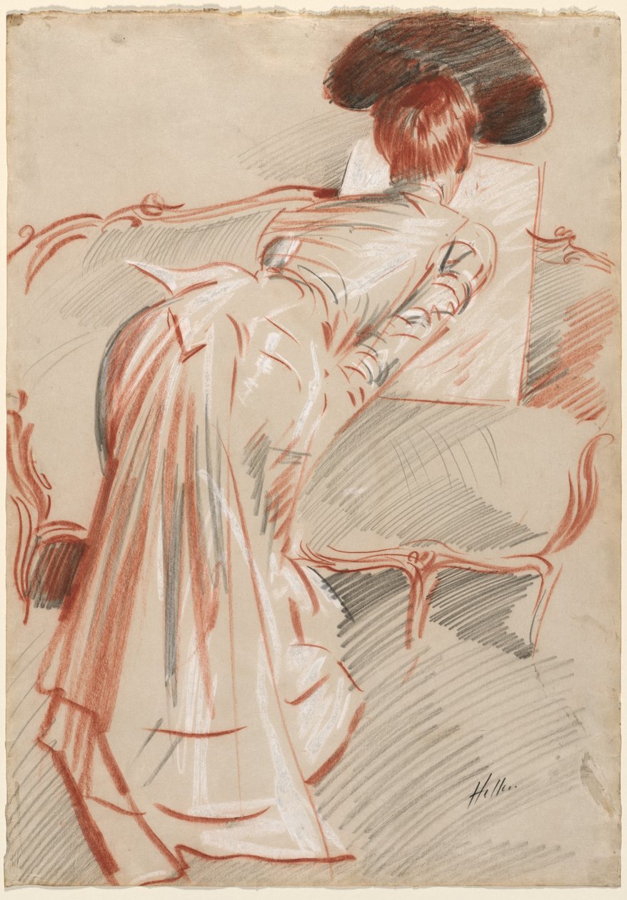 Woman (Possibly Madame Alice Hellu) Looking at a Drawing, c. 1895 by Paul Cesar Helleu