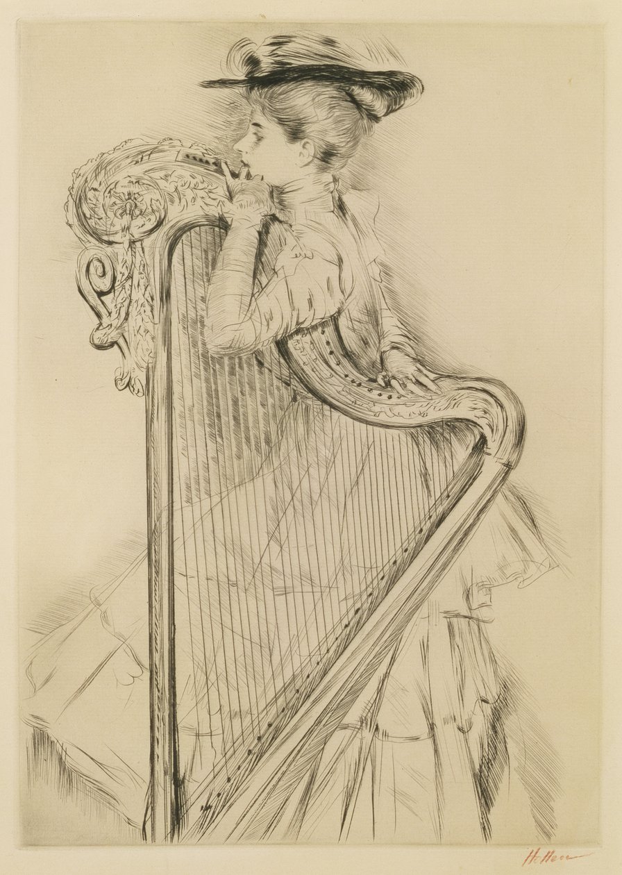 Woman with a Harp by Paul Cesar Helleu