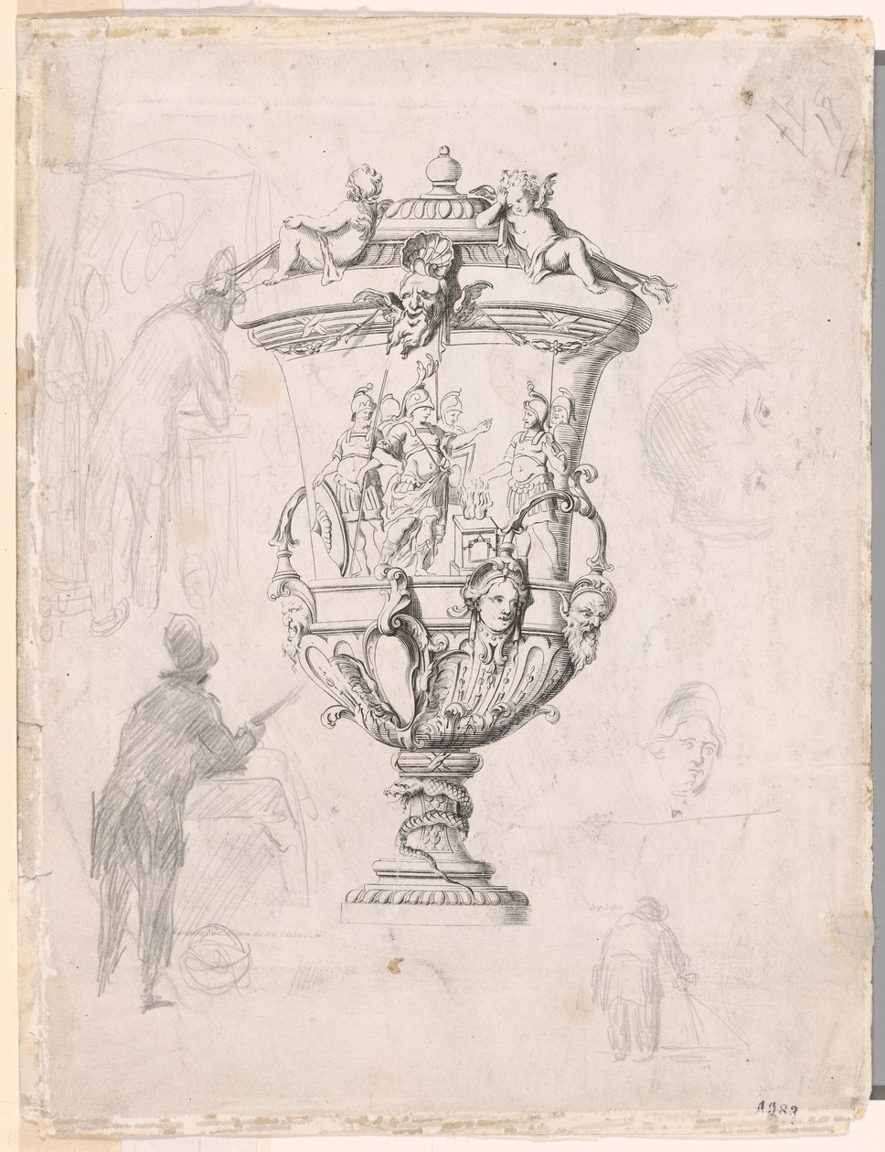 Figure Studies Around an Engraving of an Ornamental Vase by Paul Cézanne