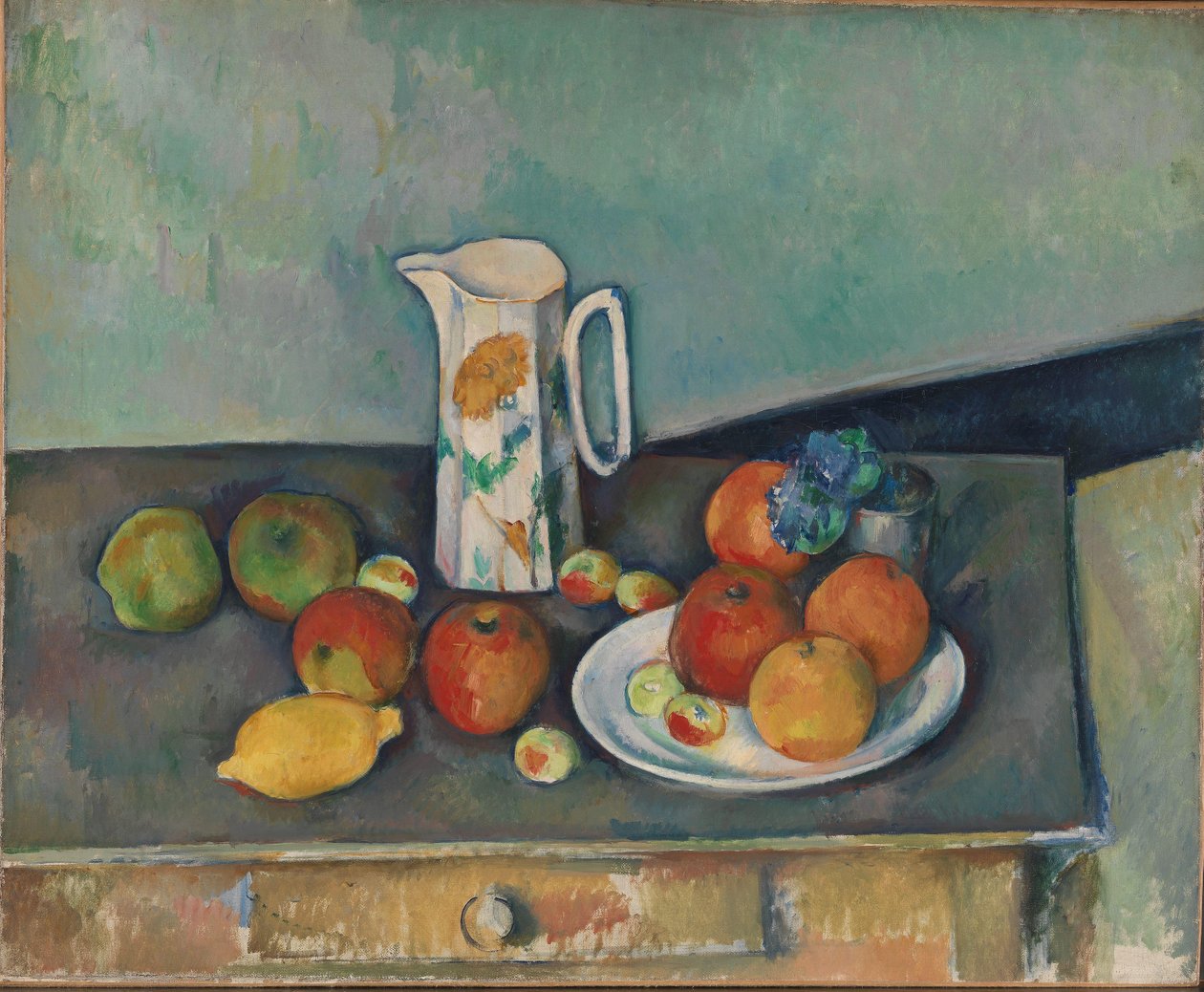 Still Life with Milk Pot and Fruits on a Table by Paul Cézanne