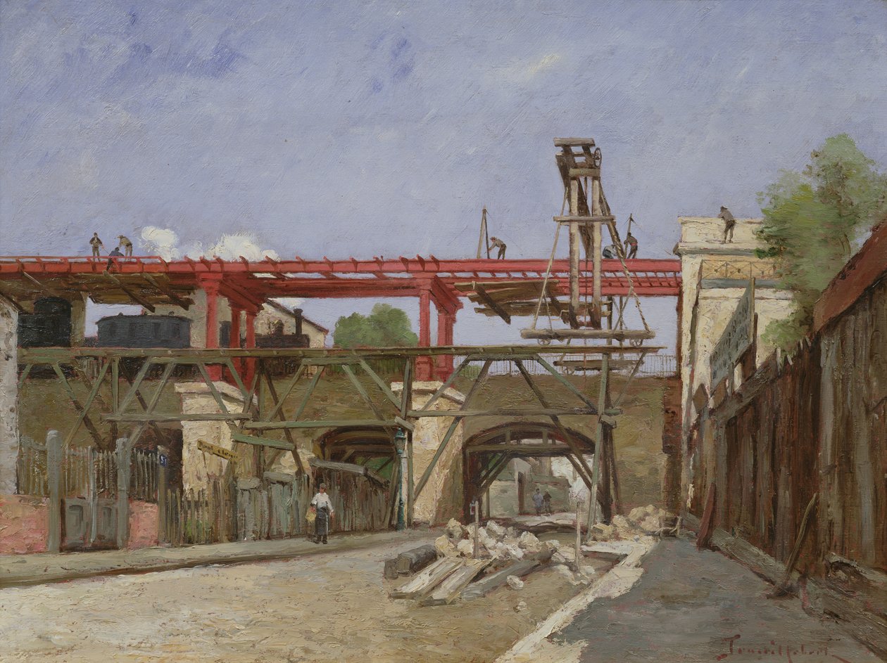 Workers Raising the Ring Road Railway Tracks on the Bridge of the Rue de la Voute, Paris, 1888 by Paul Desire Trouillebert