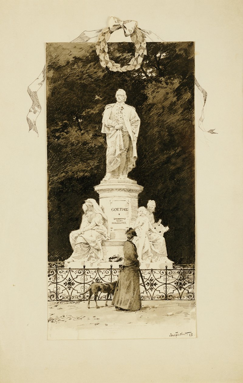 An Elegant Lady at the Statue of Goethe by Paul Fischer