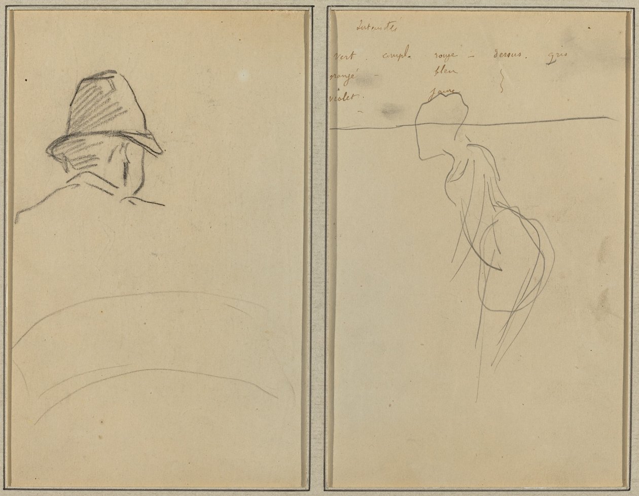 A Head of Man with Hat, Seen from Behind; A Standing Woman by Paul Gauguin