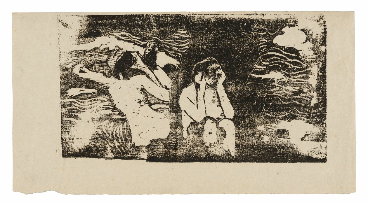 At the Black Rocks, from the Suite of Late Wood-Block Prints by Paul Gauguin