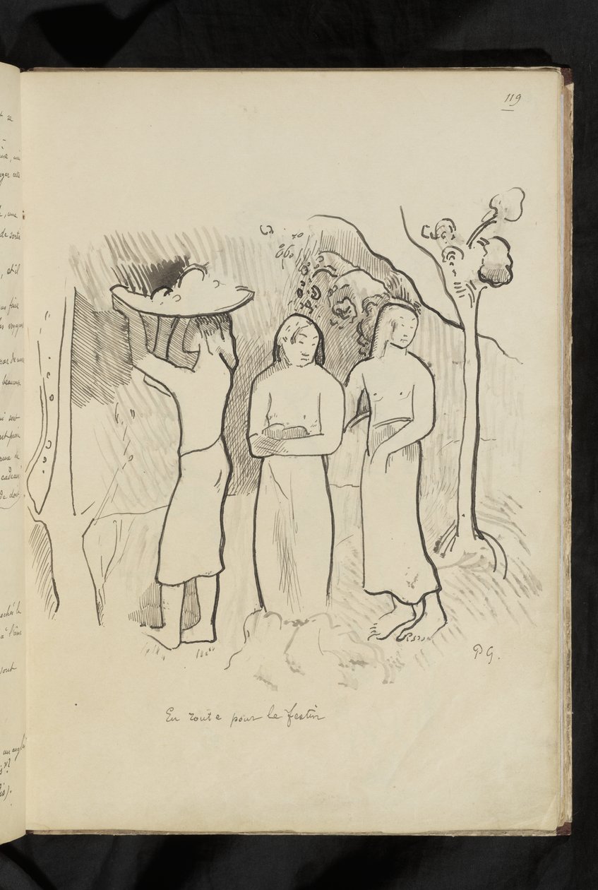 Drawing "En route for the feast" by Paul Gauguin