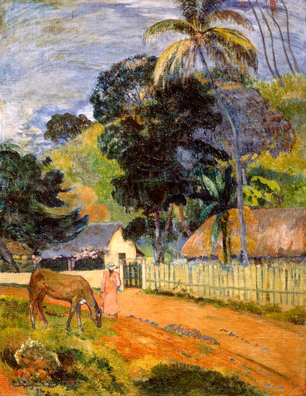 Horse on Road, Tahitian Landscape by Paul Gauguin