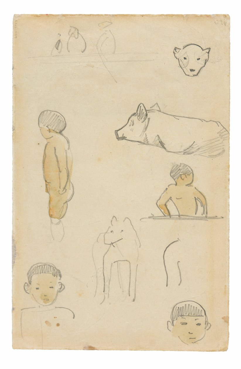 Sketches of Standing Figures and Animals by Paul Gauguin