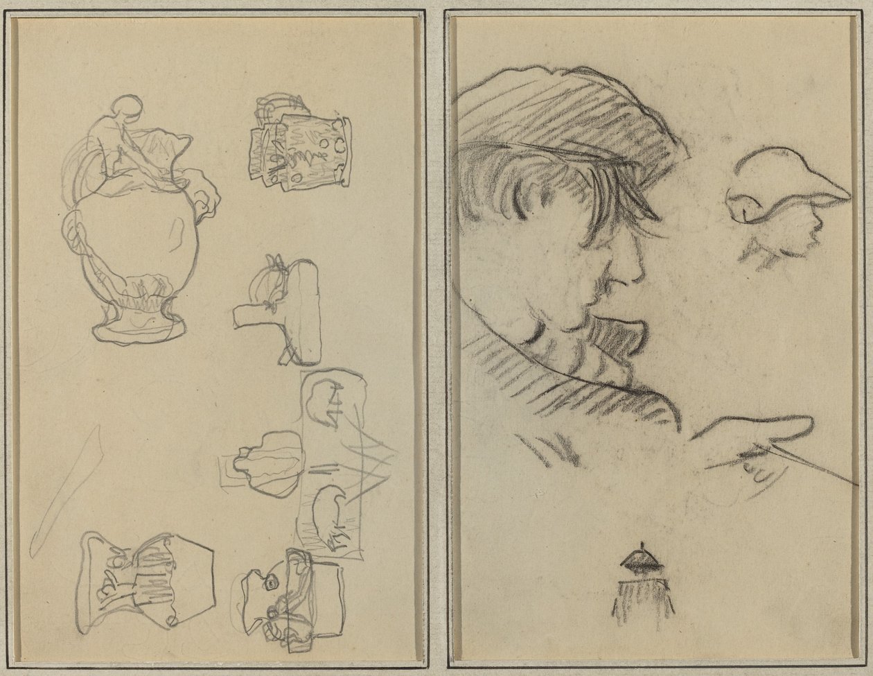 Studies of Jugs and Vases; A Man with Moustache and a Boy with a Hat by Paul Gauguin