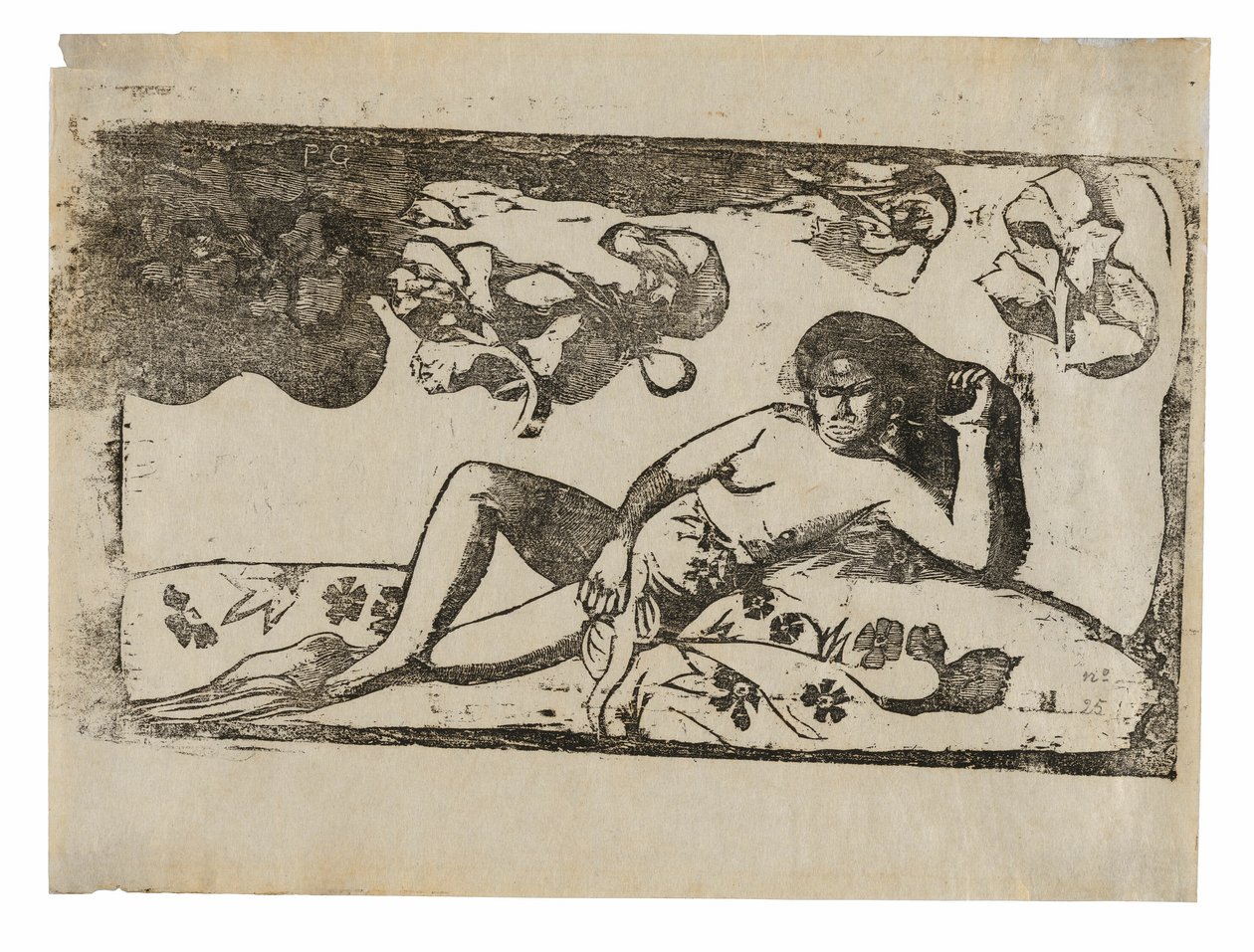 The Woman with Mangos—Tired, from the Suite of Late Wood-Block Prints by Paul Gauguin