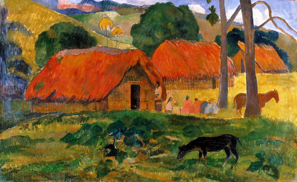 The Three Huts, Tahiti by Paul Gauguin