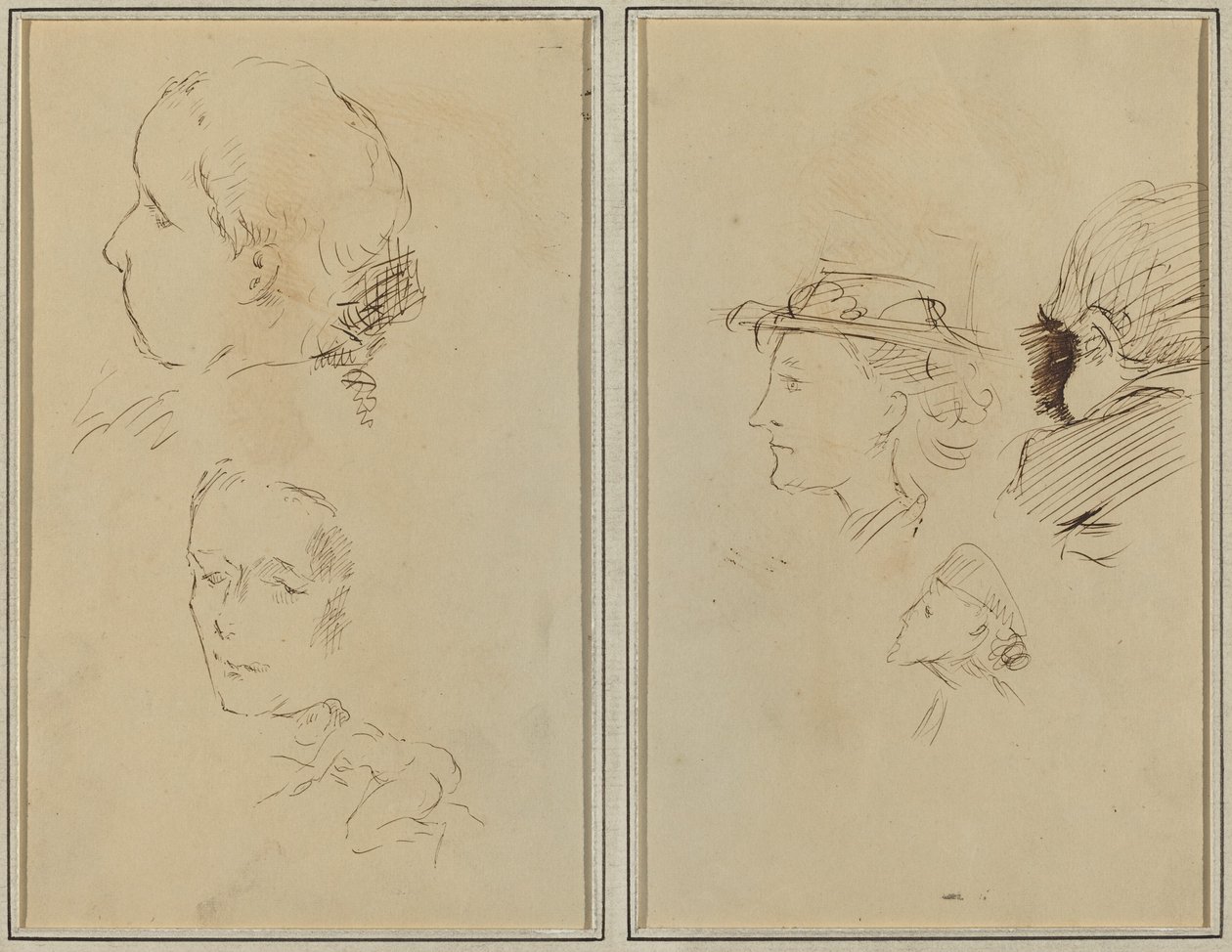Two Head Studies and a Crouching Nude Woman; Two Women