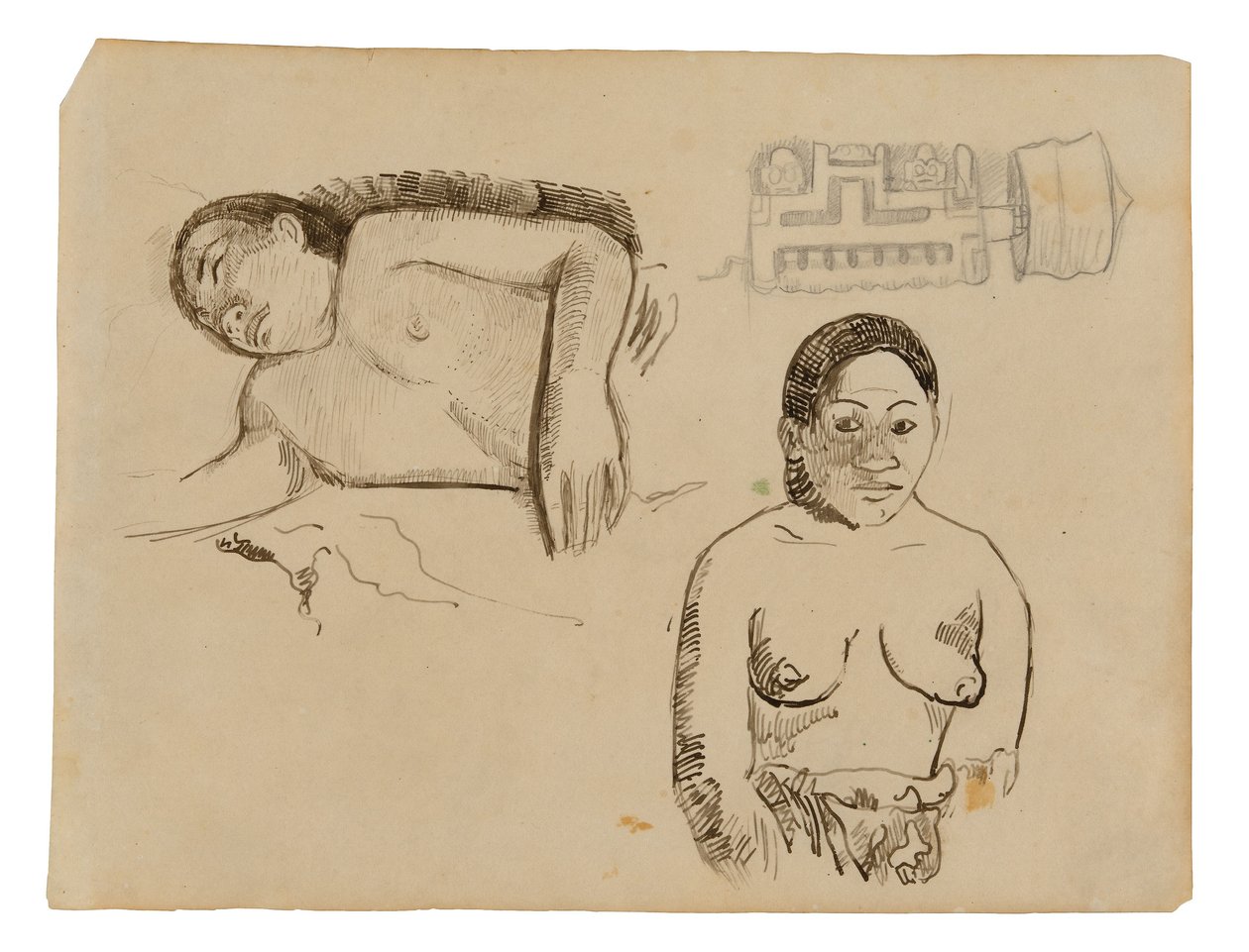 Two Tahitian Women and a Marquesan Earplug by Paul Gauguin