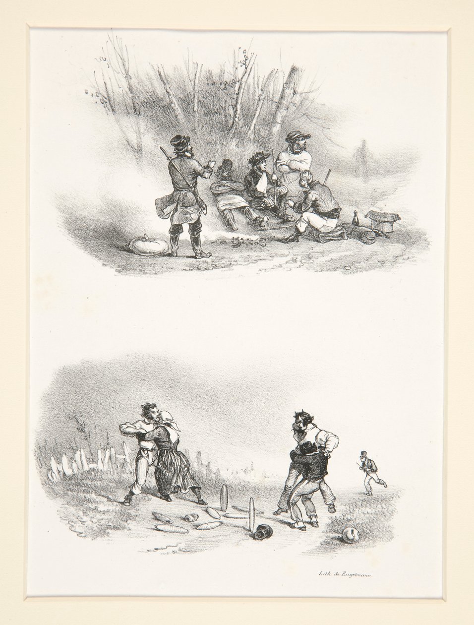 Two Subjects: Five Hunters; A Man and a Woman by Paul Gavarni