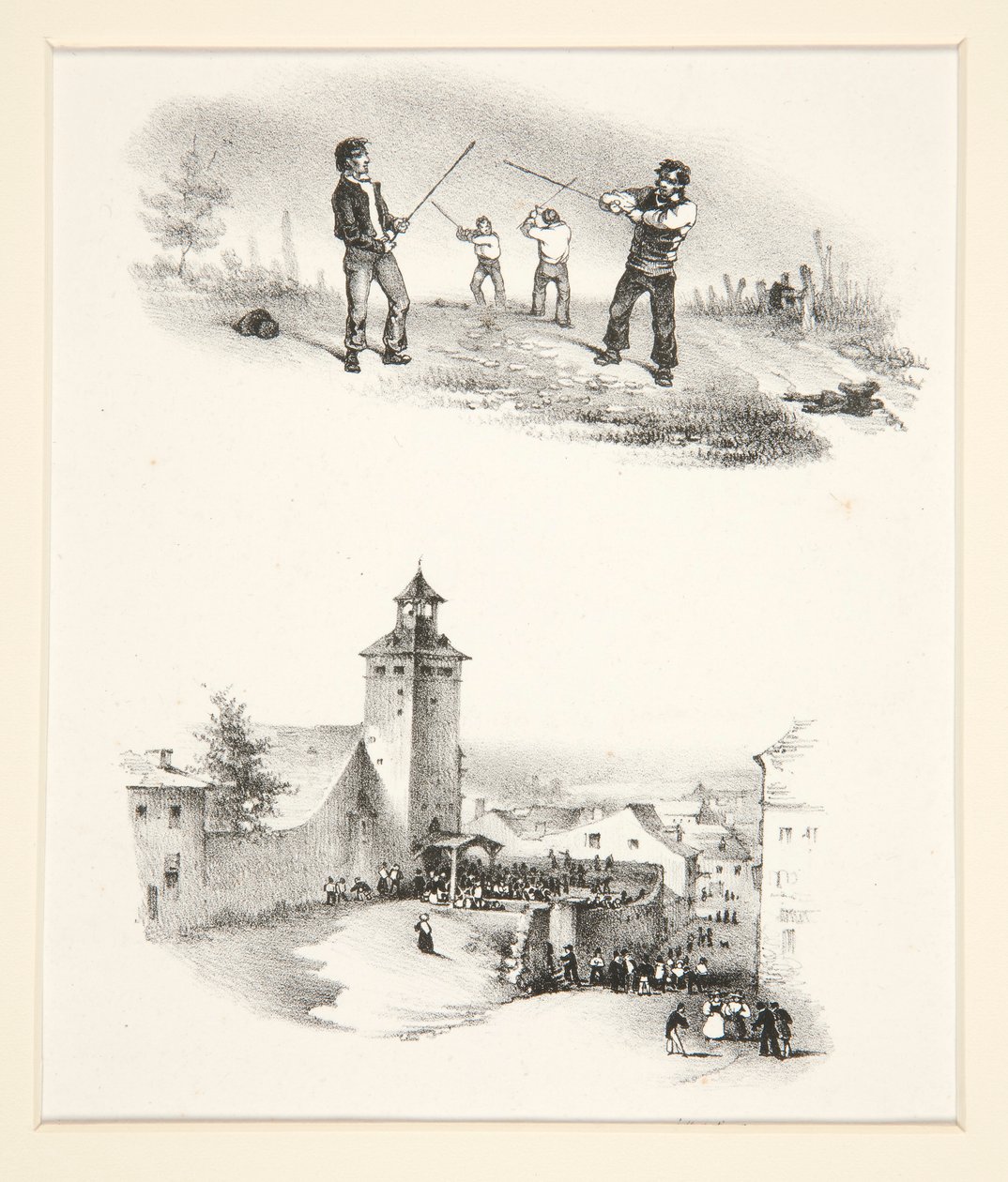 Two Subjects: A Double Duel; Crowd in Front of a Church by Paul Gavarni
