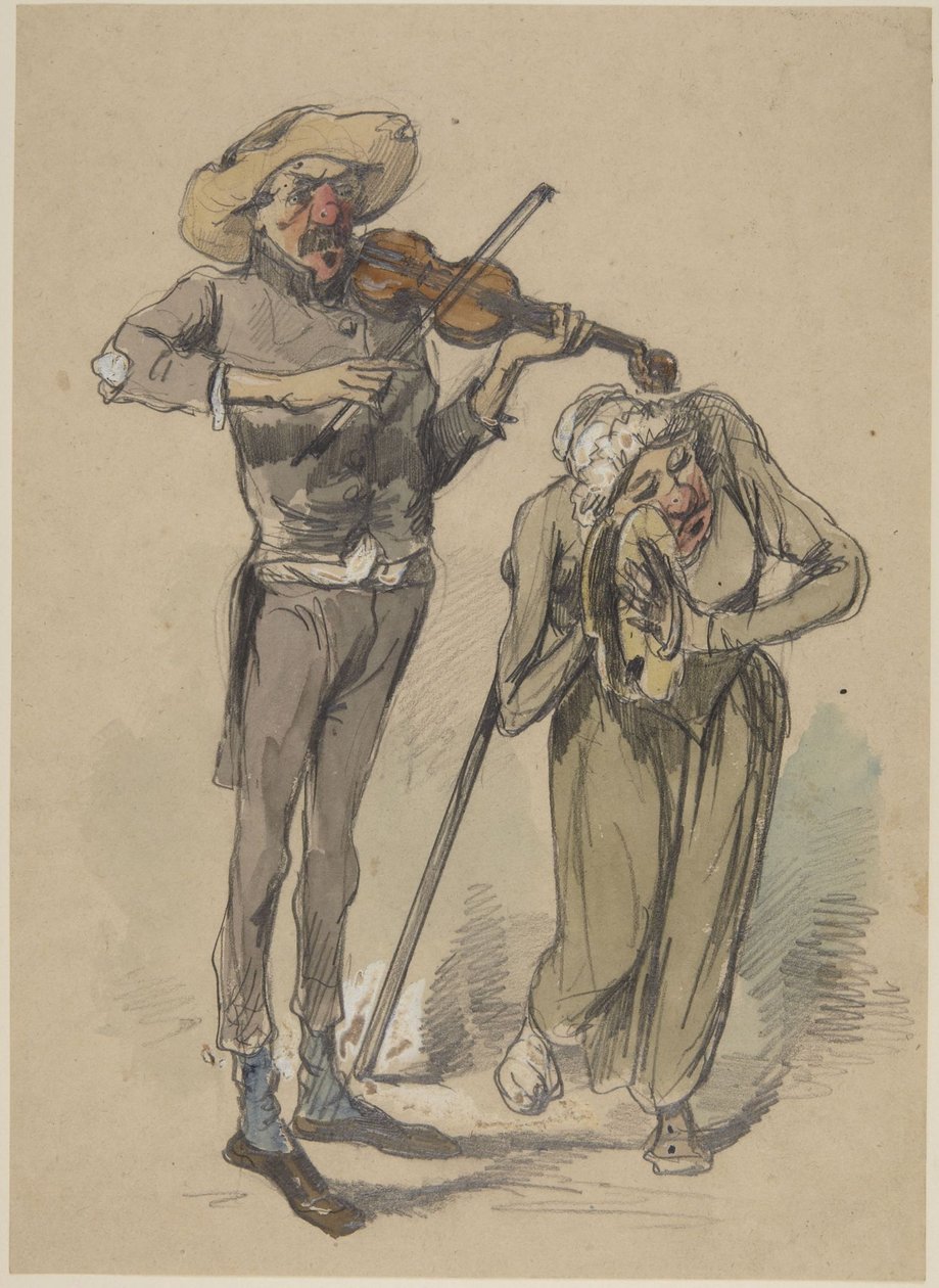 Fiddler and Cymbal Player by Paul Gavarni