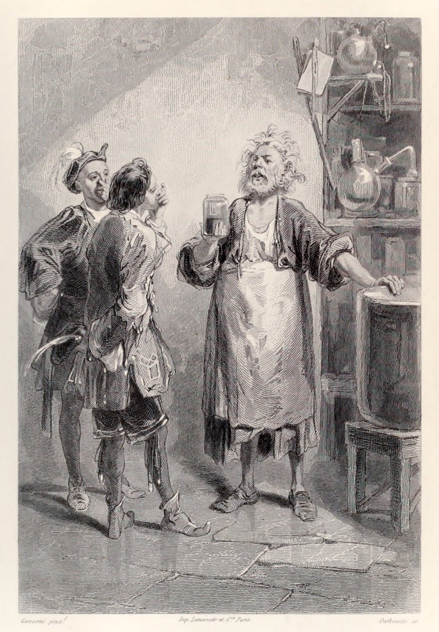Gulliver Enters a Room in the Grand Academy of Lagado Filled with a Repulsive Odour, from French Edition of Gulliver