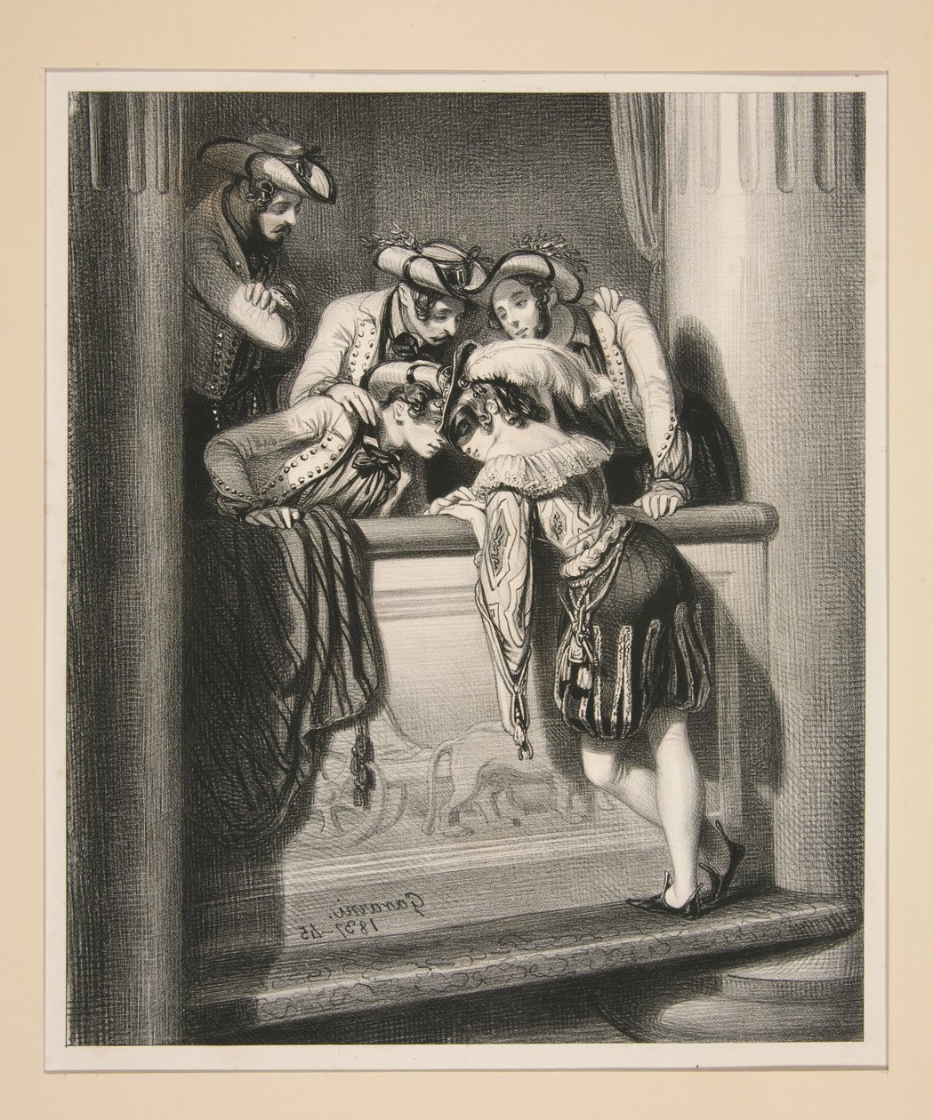 The Proscenium Box. Will you have supper with us, handsome page? by Paul Gavarni