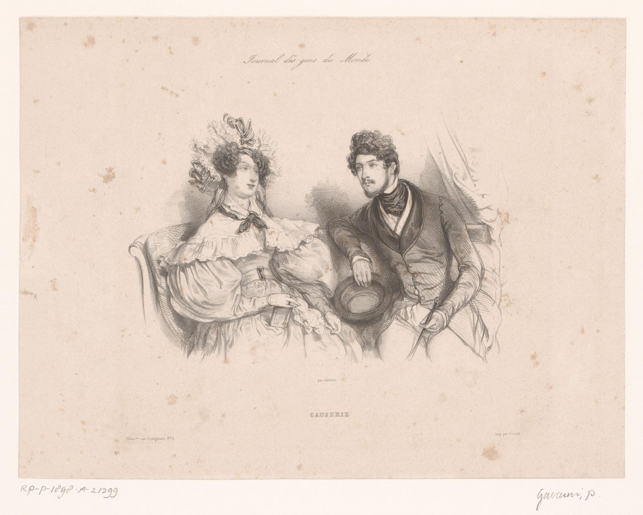 Man and Woman Talking on a Bench (Conversation) by Paul Gavarni