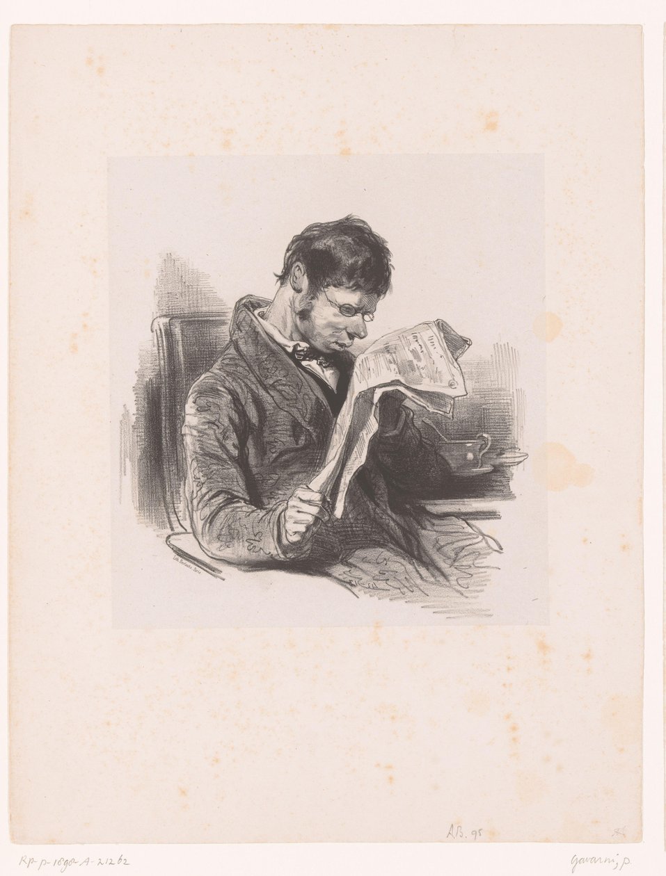 Man with Glasses Reading the Newspaper by Paul Gavarni