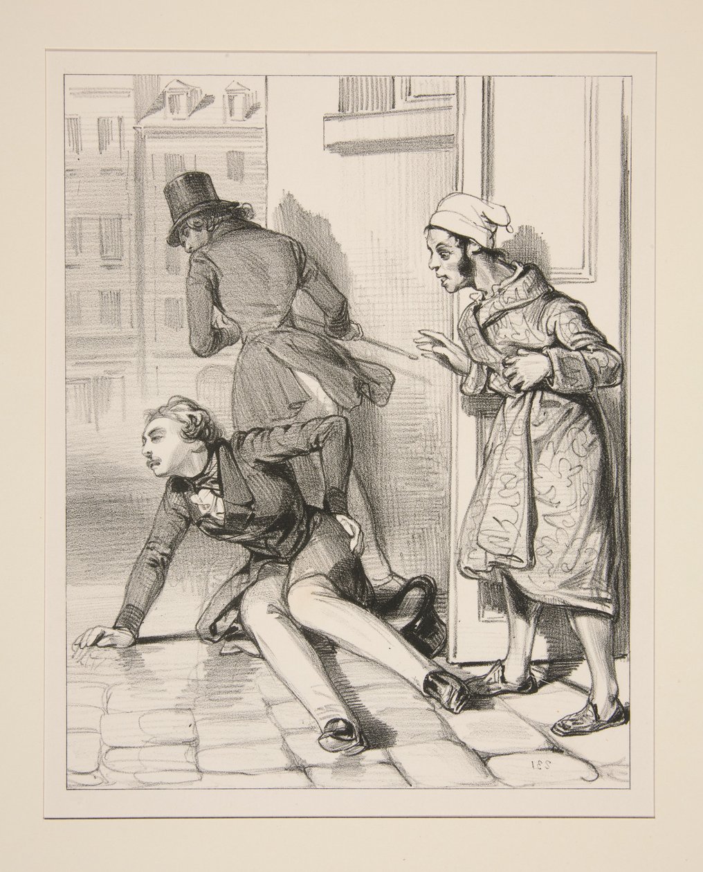 Mr. Victor, Who Was Loitering Under a Certain Window, Received a Barrage of Cane Blows from Mr. Prosper. by Paul Gavarni
