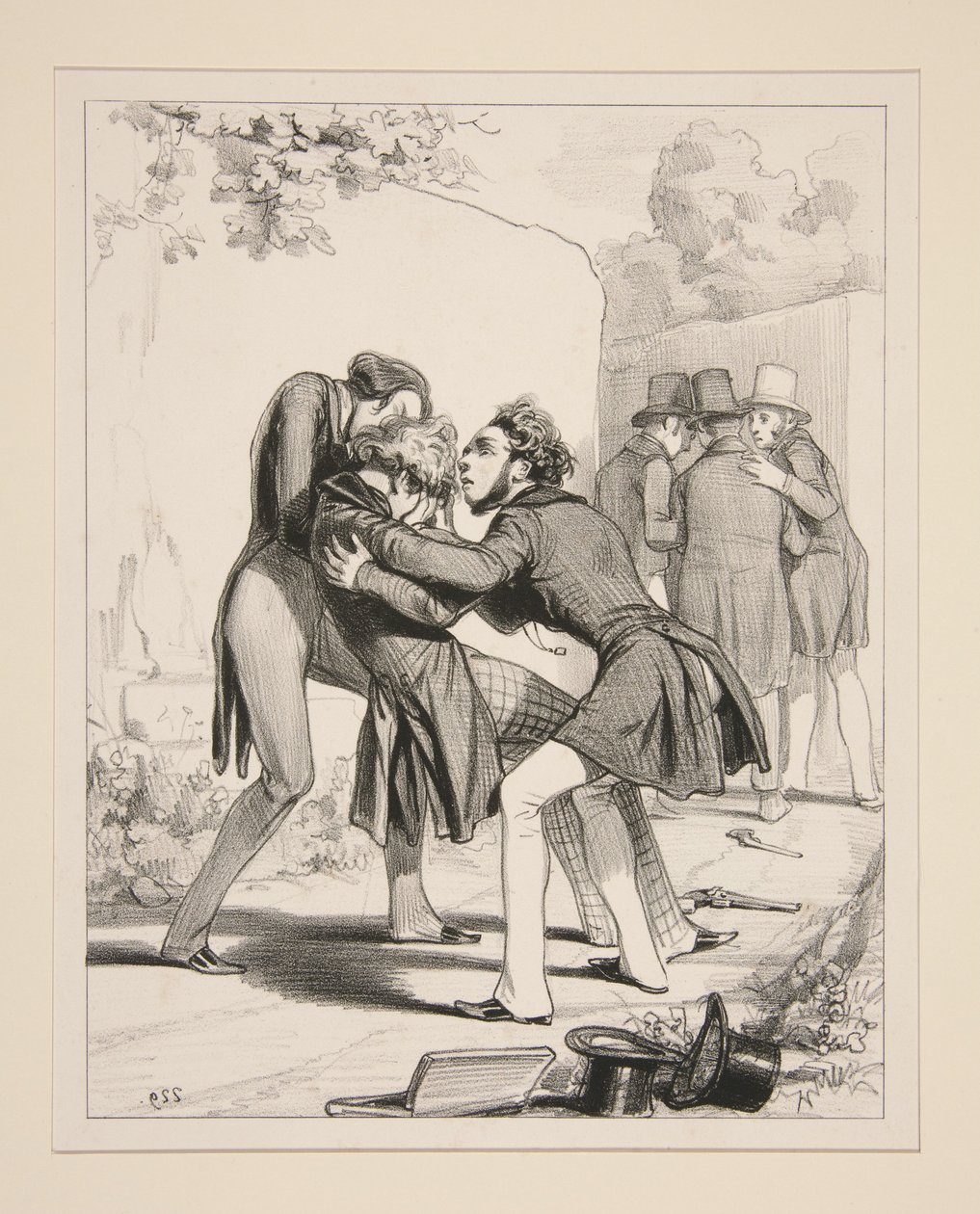 Mr Amedee, very strong with the pistol, received a bullet in the eye... by Paul Gavarni