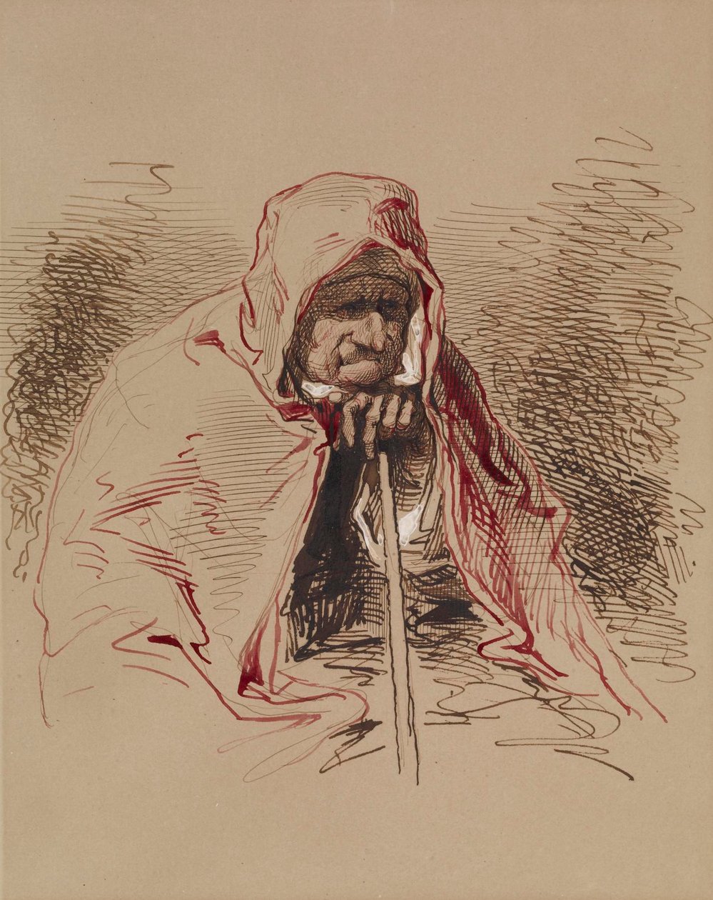 Old Lady in Red Shawl by Paul Gavarni