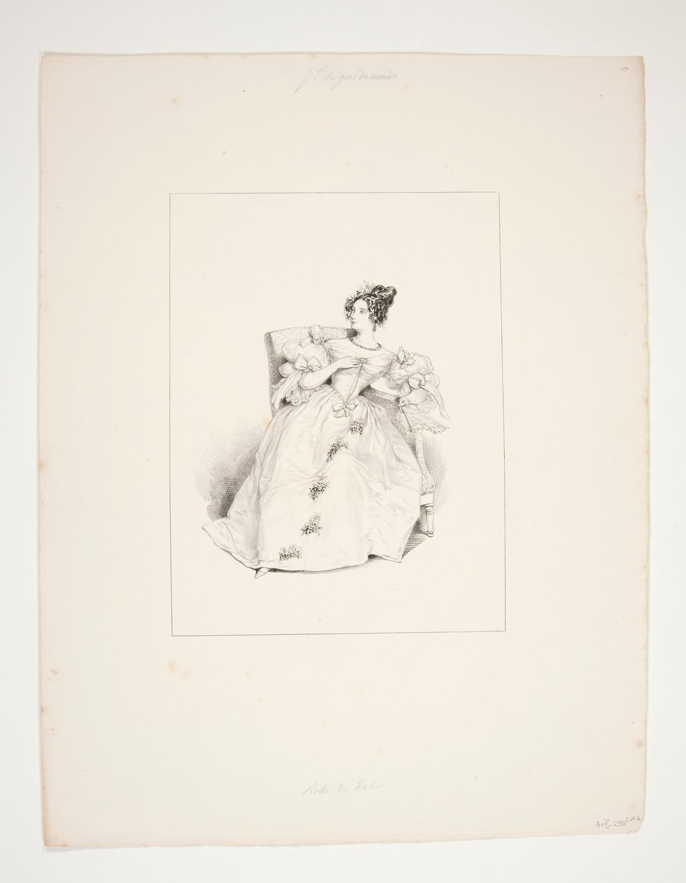 Ball Gown. Jouenne Hairstyle, Nattier Flowers. by Paul Gavarni
