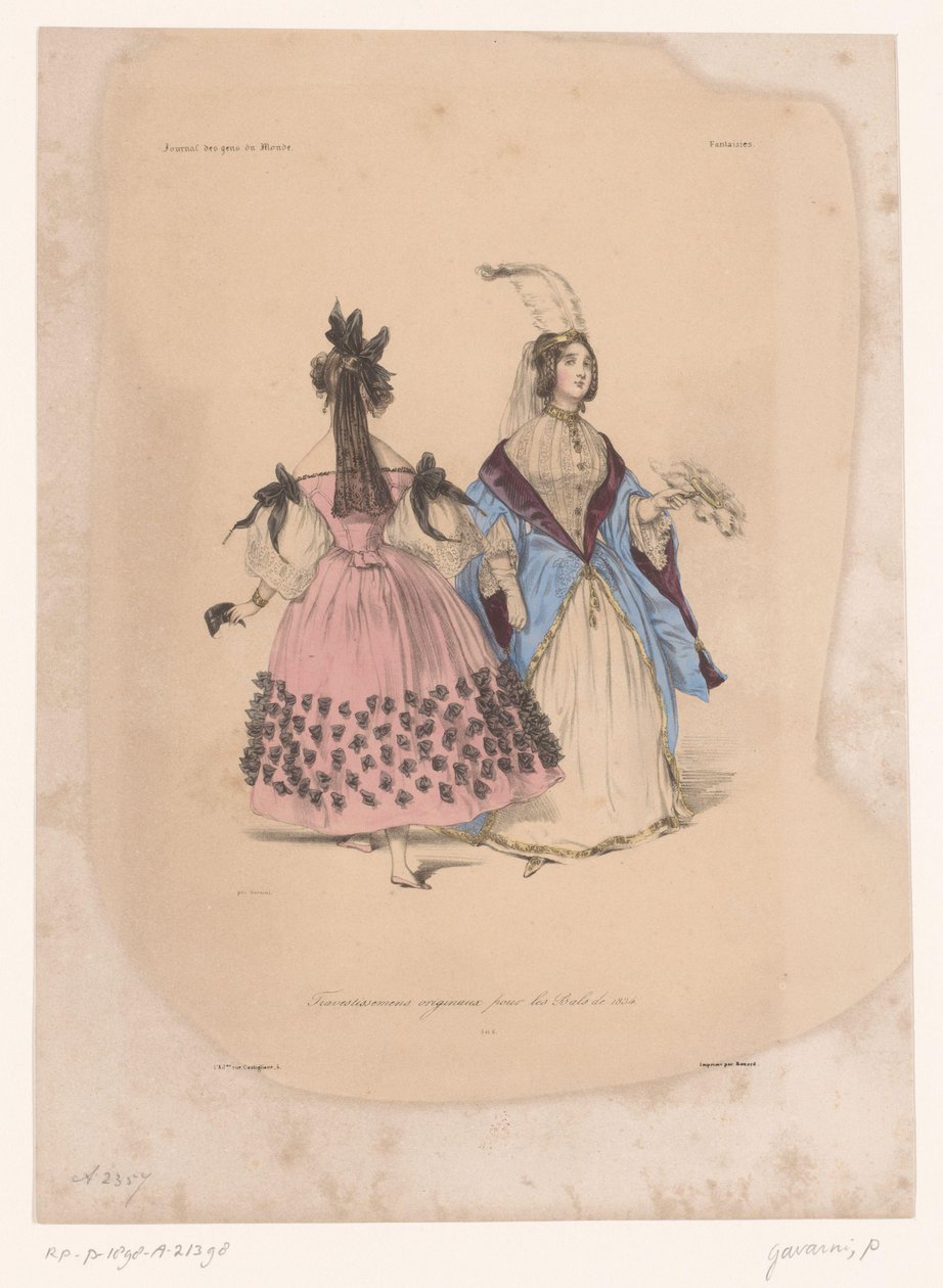 Two Women in Ball Gowns by Paul Gavarni