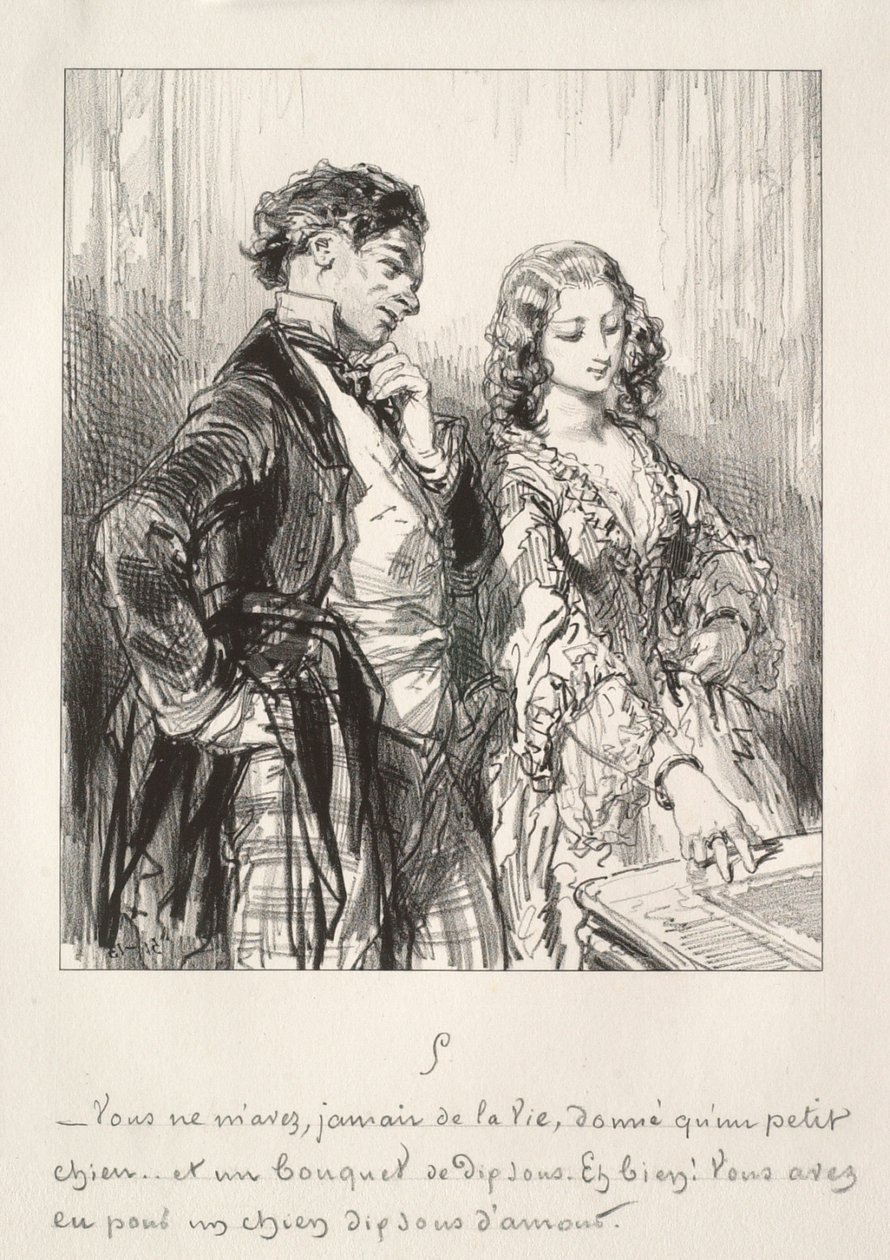 "You never, in your whole life, gave me anything but a little dog…" by Paul Gavarni