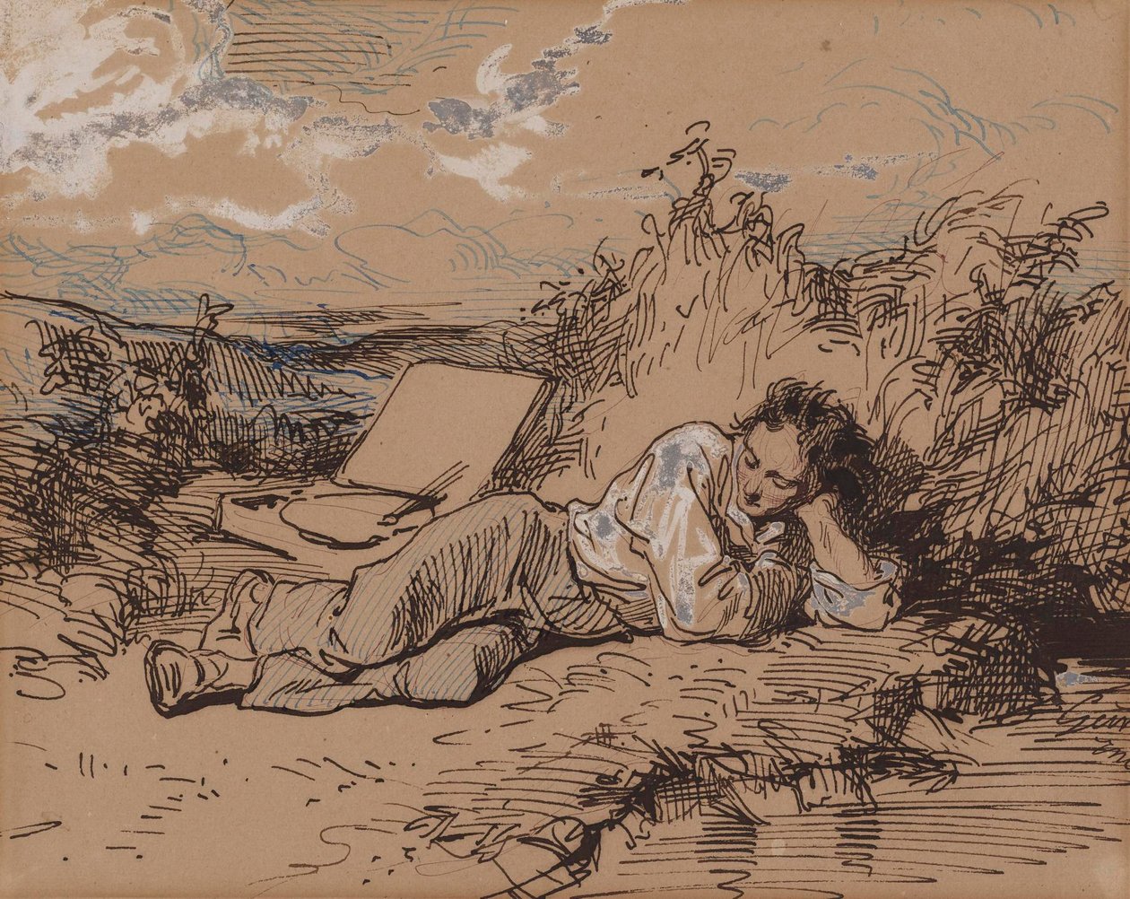 Young Artist Asleep by a Stream by Paul Gavarni