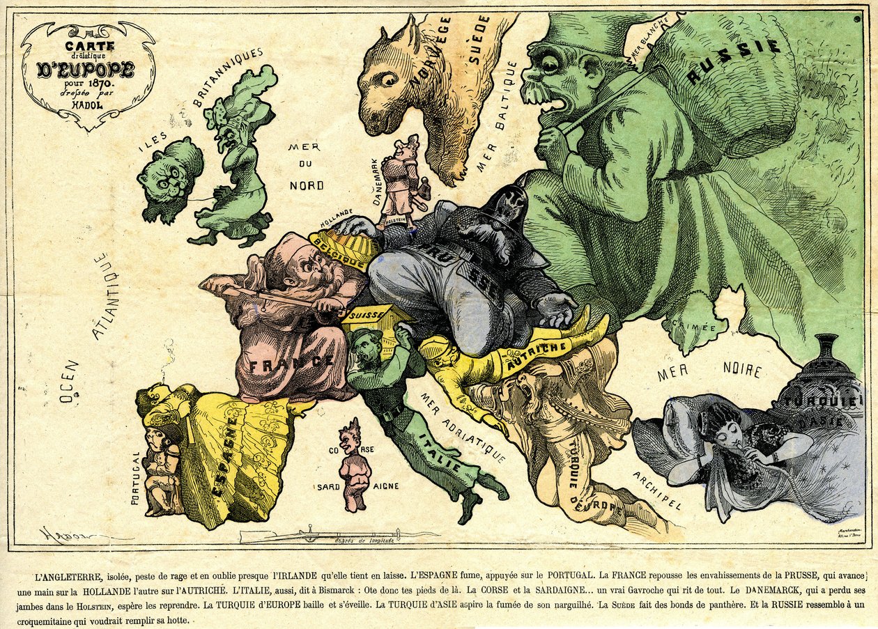Drolatic Map of Europe for 1870 by Paul Hadol
