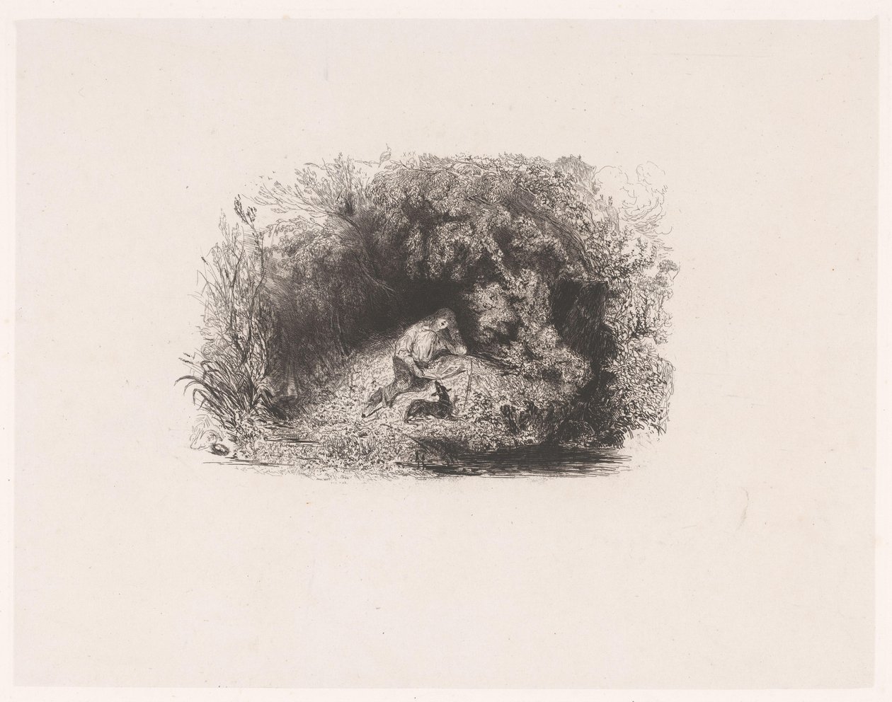Title Page with Man Reading with Dog in a Forest by Paul Huet