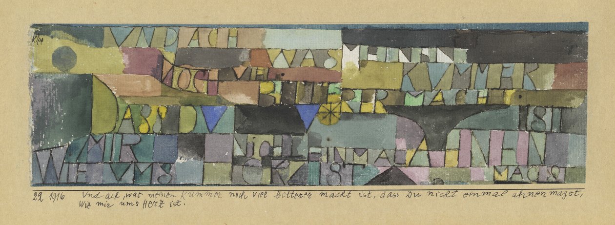 Ah, How My Pain is Even More Exacerbated When You Do Not Deign to Even Suspect the Emotions of My Heart by Paul Klee