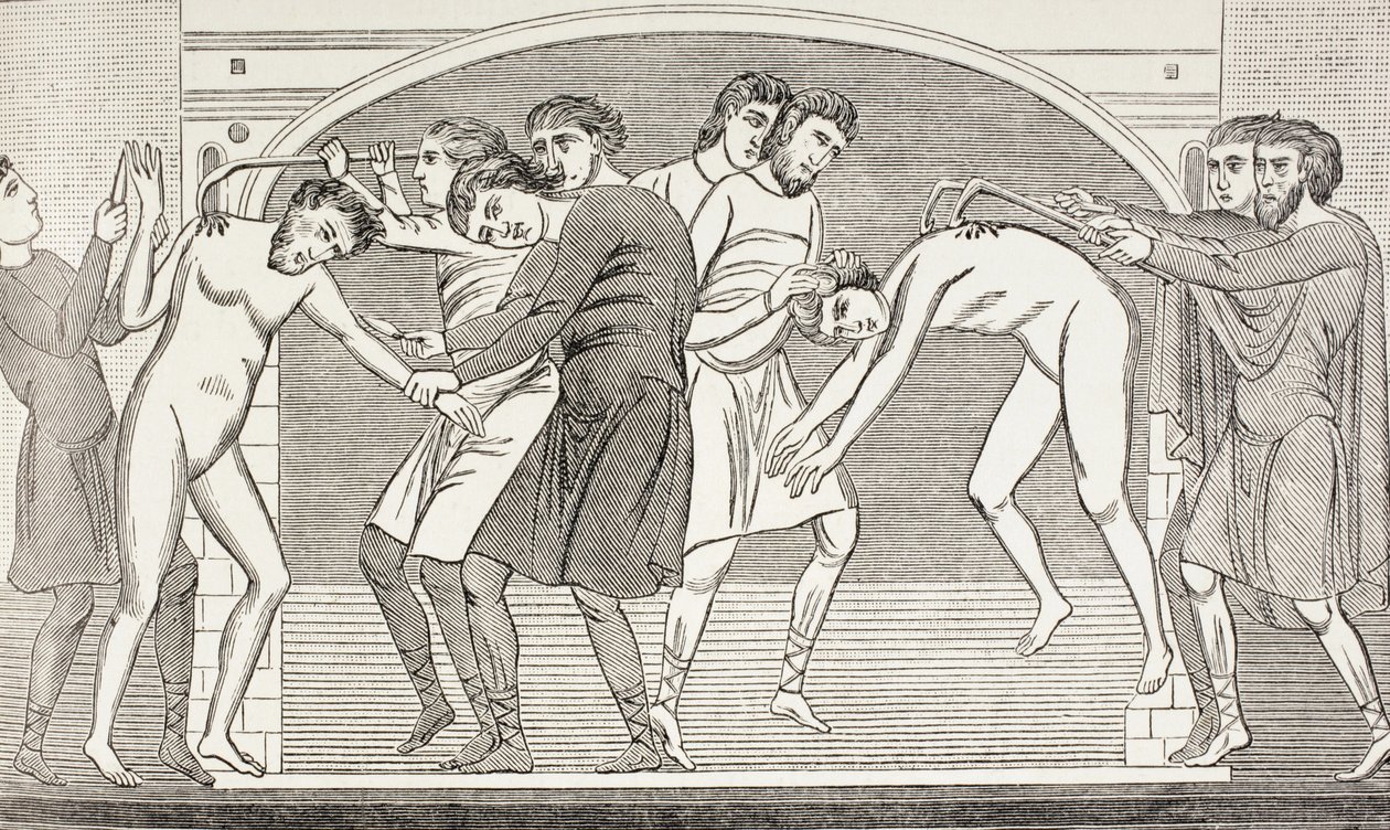 Saints Savin and Cyprian Having Their Flesh Torn by Iron Hooks (After 11th Century Fresco) by Paul Lacroix