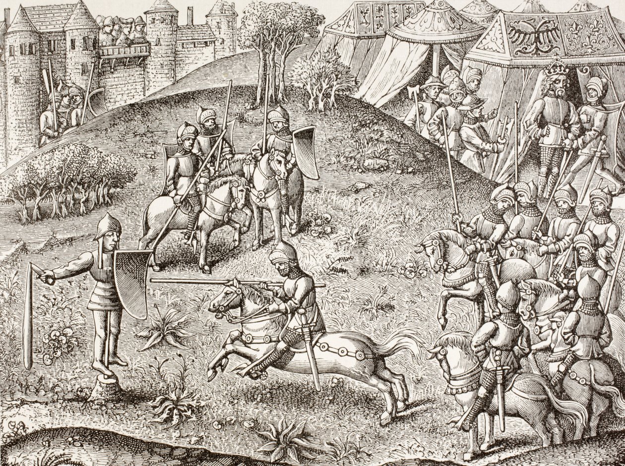 Tilting at a Quintain (after a miniature in the 15th century Chroniques de Charlemagne) by Paul Lacroix