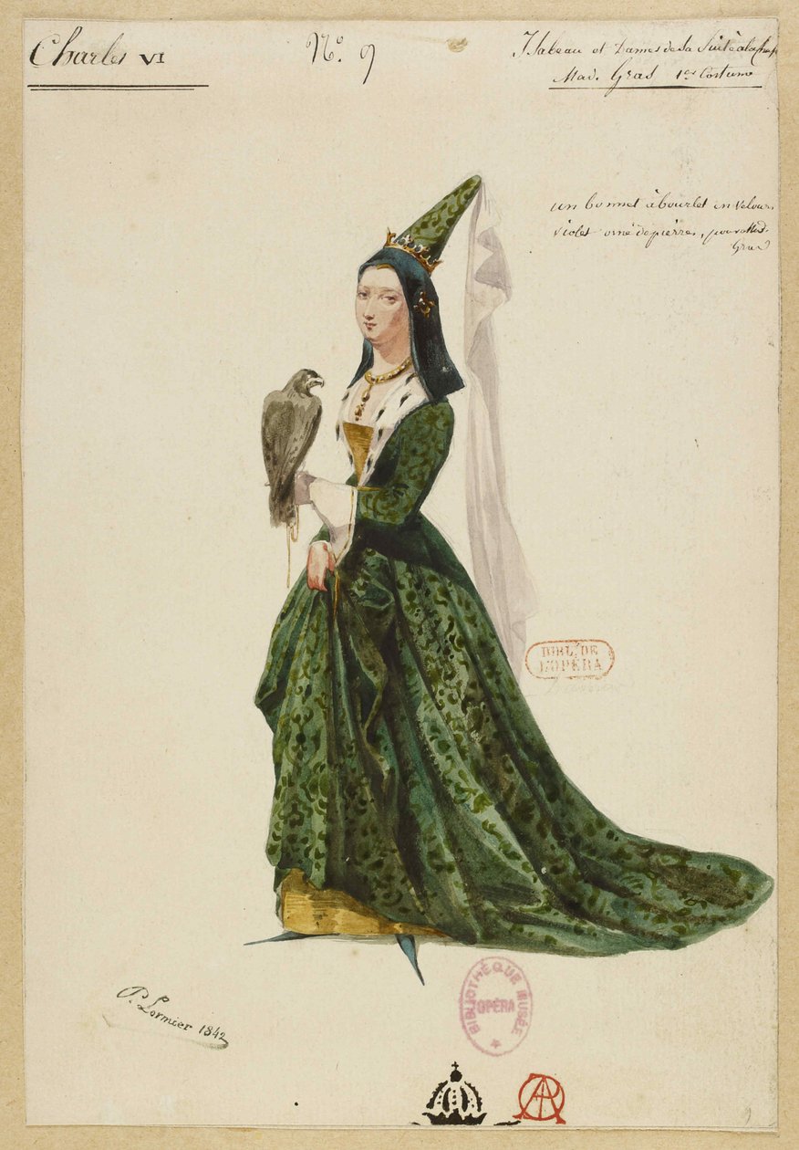 Isabelle de Bavière. Costume design for the opera Charles VI by Fromental Halévy by Paul Lormier